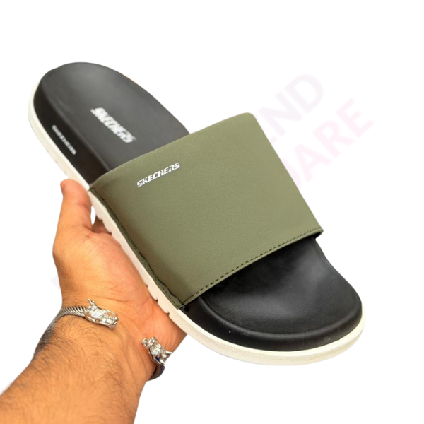 SKECHER PREMIUN SLIDES | DARK GREEN & WHITE, BLACK COLOR | TS-SHO1047 - Image 2